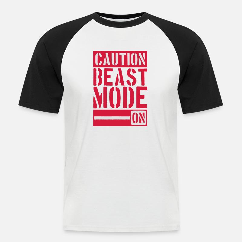 Caution Beast Mode On - Männer Baseball-T-Shirt - Weiß/Schwarz