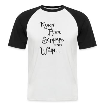 Korn Bier Schnaps - Männer Baseball-T-Shirt - Weiß/Schwarz - Vorne - Nik (191cm)