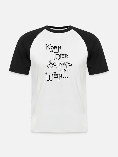 Korn Bier Schnaps - Männer Baseball-T-Shirt - Weiß/Schwarz