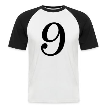 9 - Männer Baseball-T-Shirt - Weiß/Schwarz - Vorne - Nik (191cm)