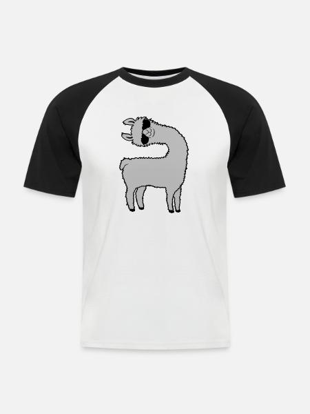 Lama looks crooked - Men's Baseball T-Shirt - white/black
