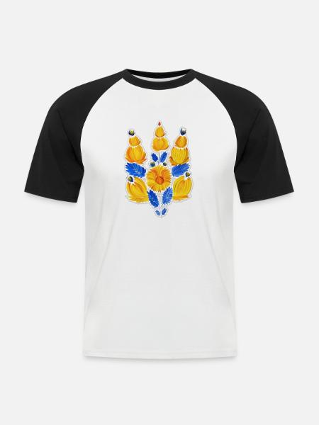 Ukrainischer Dreizack. Petrykivka Gemälde - Männer Baseball-T-Shirt - Weiß/Schwarz