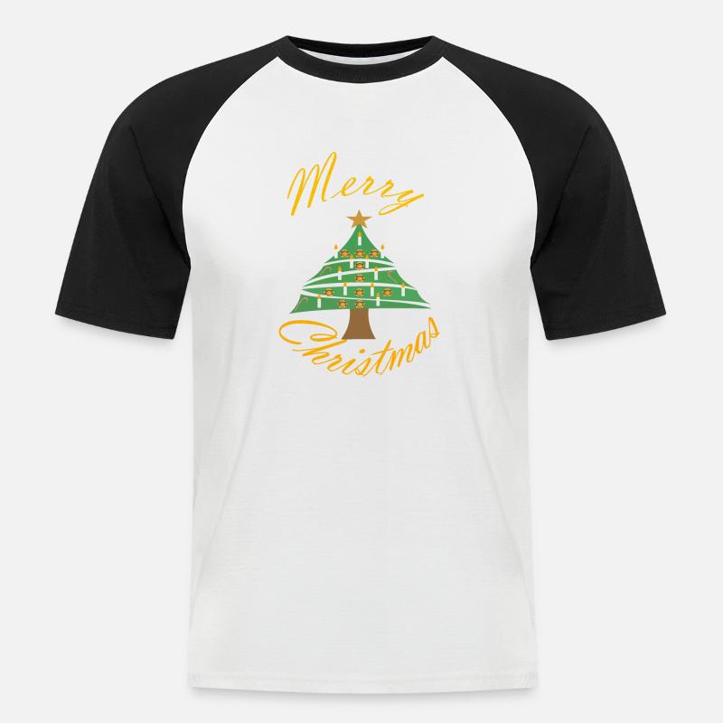 Weihnachtsbild mit Weihnachtsbaum - Männer Baseball-T-Shirt - Weiß/Schwarz