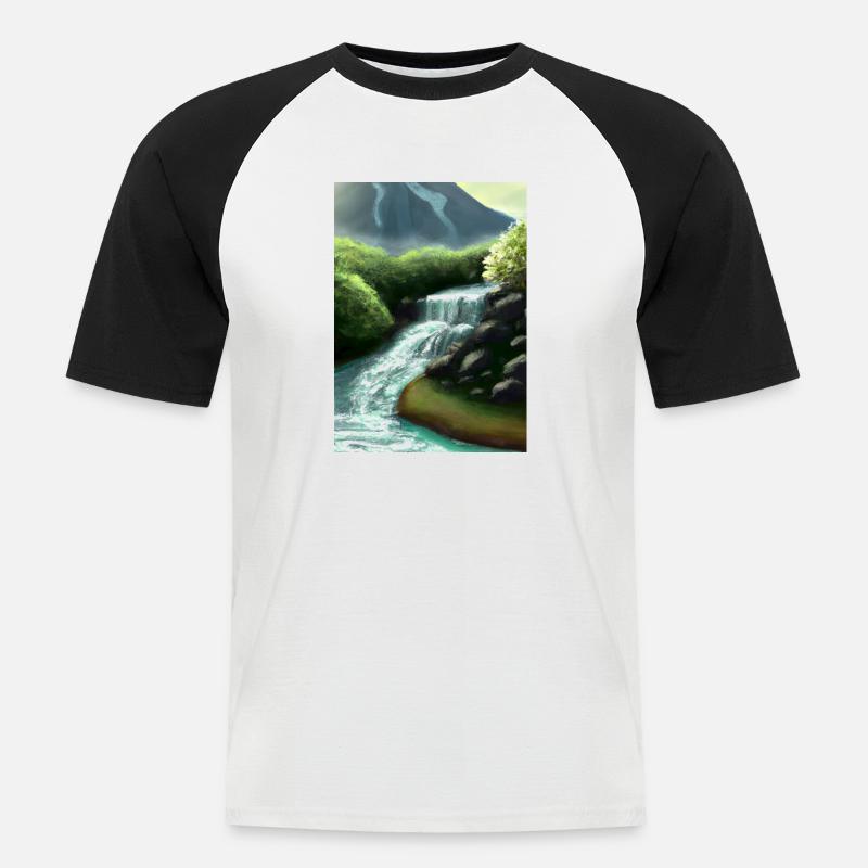 Forest River Wasserfall - Männer Baseball-T-Shirt - Weiß/Schwarz