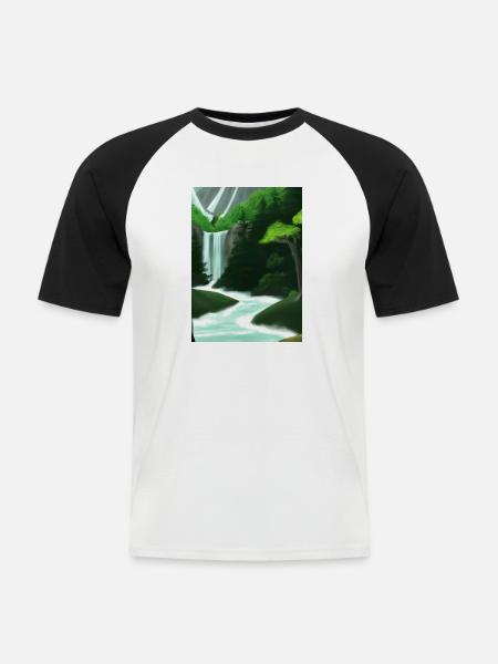 Forest River Wasserfall - Männer Baseball-T-Shirt - Weiß/Schwarz
