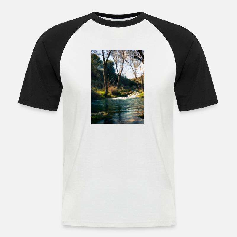 Forest River Wasserfall - Männer Baseball-T-Shirt - Weiß/Schwarz