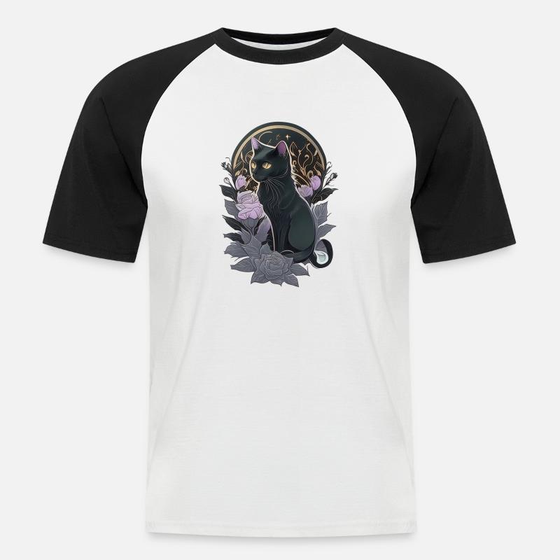 Schwarze Katze im Gothic-Stil - Männer Baseball-T-Shirt - Weiß/Schwarz