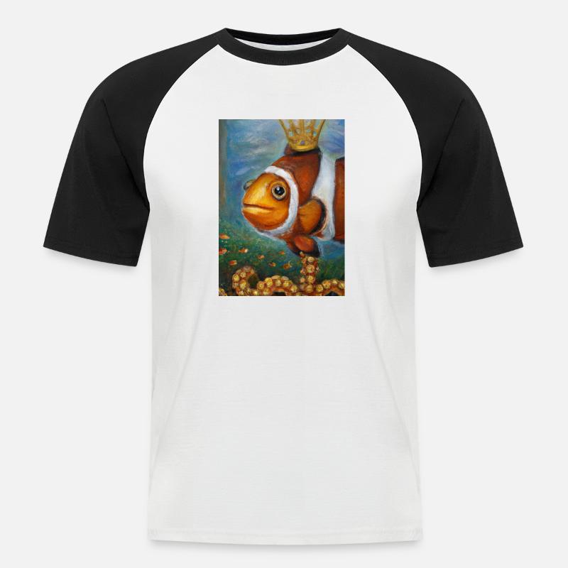 Clownfisch mit einer Krone - Männer Baseball-T-Shirt - Weiß/Schwarz