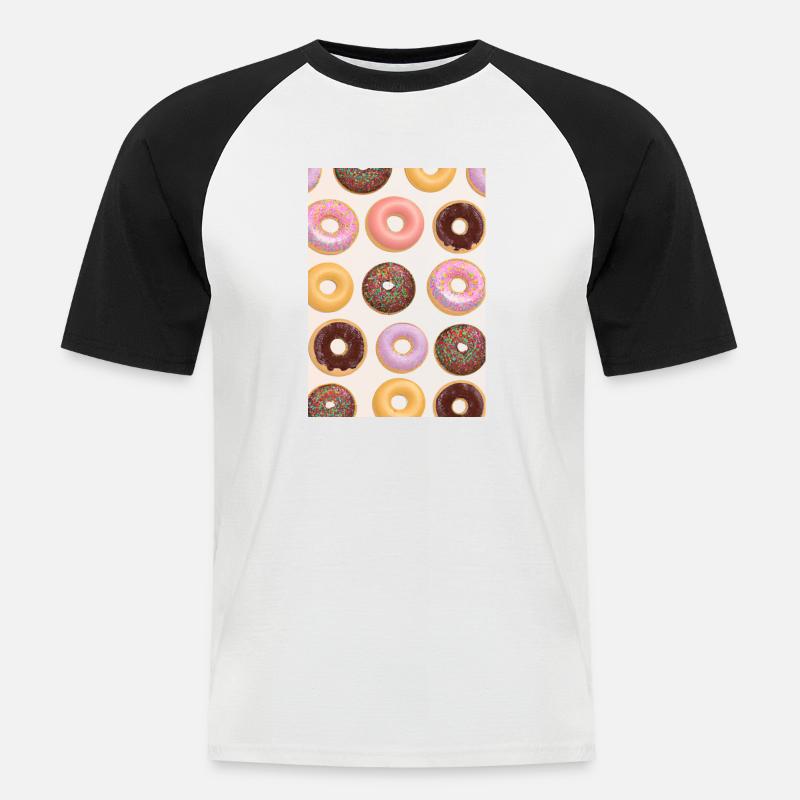 Donuts-Muster - Männer Baseball-T-Shirt - Weiß/Schwarz