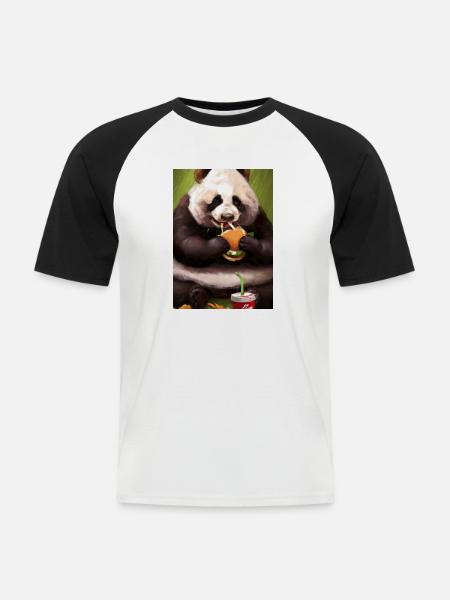 Panda isst Fast Food - Männer Baseball-T-Shirt - Weiß/Schwarz