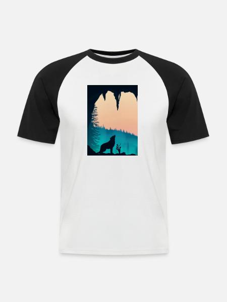 Wolf bei Nacht - Männer Baseball-T-Shirt - Weiß/Schwarz