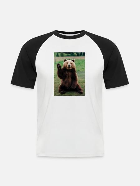 Niedlicher Hallo-Bär - Männer Baseball-T-Shirt - Weiß/Schwarz