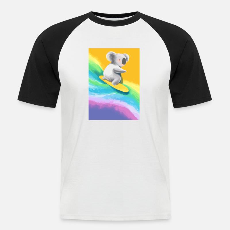 Surfender Regenbogen-Koala - Männer Baseball-T-Shirt - Weiß/Schwarz