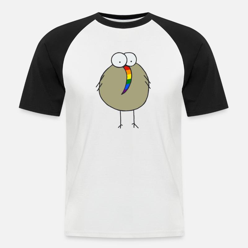 Regenbogenkiwi - Männer Baseball-T-Shirt - Weiß/Schwarz