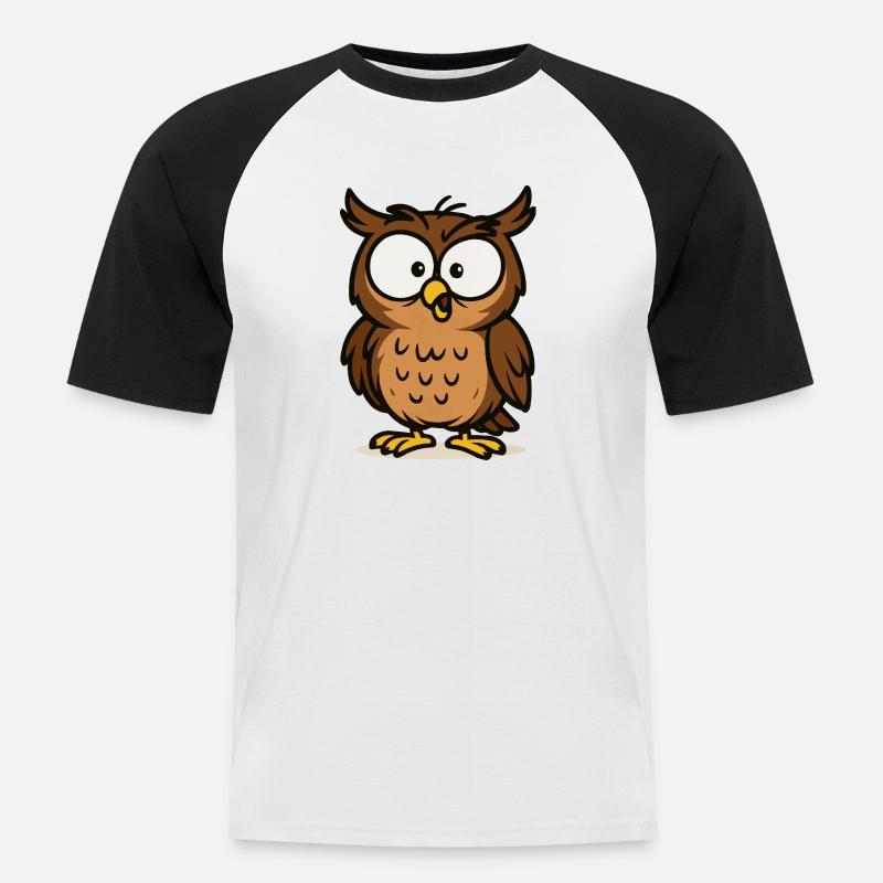 eule comic 1 - Männer Baseball-T-Shirt - Weiß/Schwarz