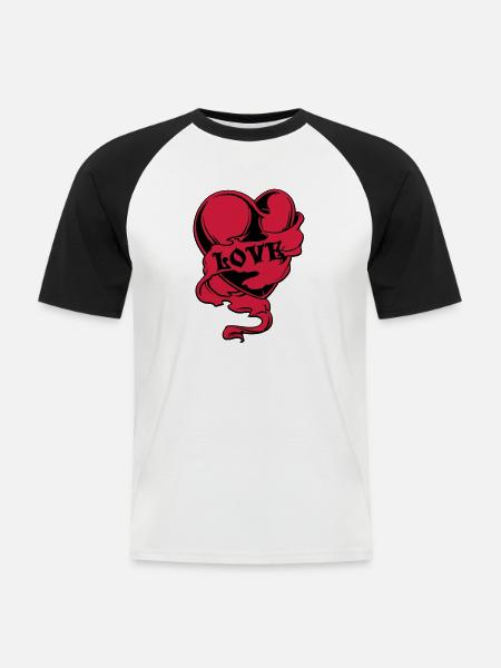 Herz - Männer Baseball-T-Shirt - Weiß/Schwarz