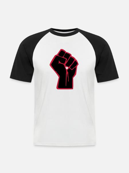 Faust mit Herz - Männer Baseball-T-Shirt - Weiß/Schwarz