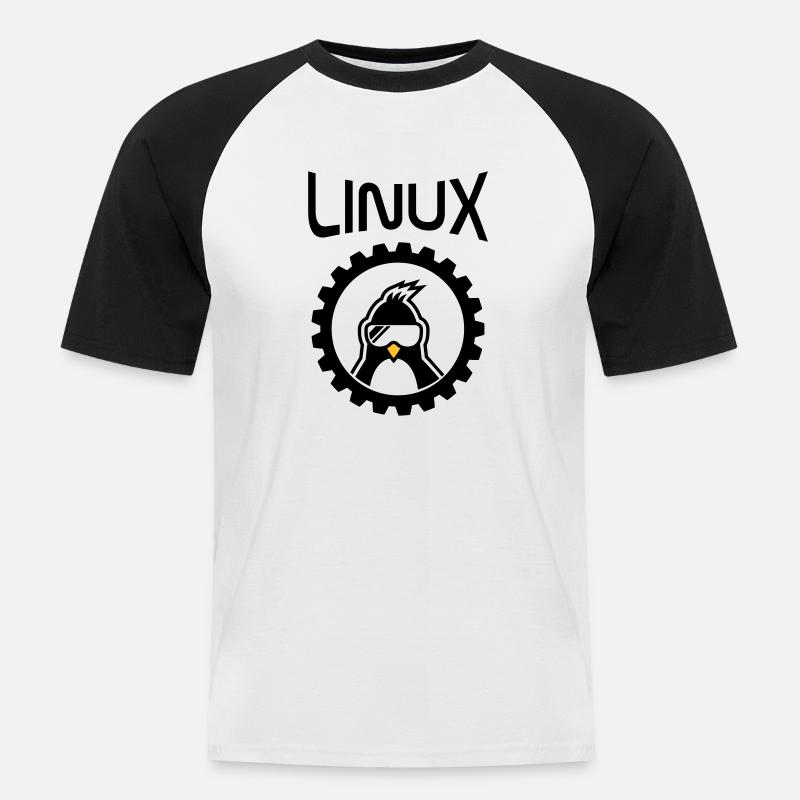 linux wheel - Männer Baseball-T-Shirt - Weiß/Schwarz