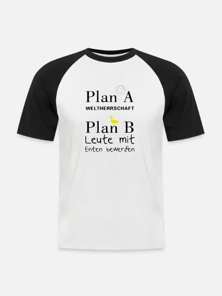 Plan A Weltherrschaft - Männer Baseball-T-Shirt - Weiß/Schwarz