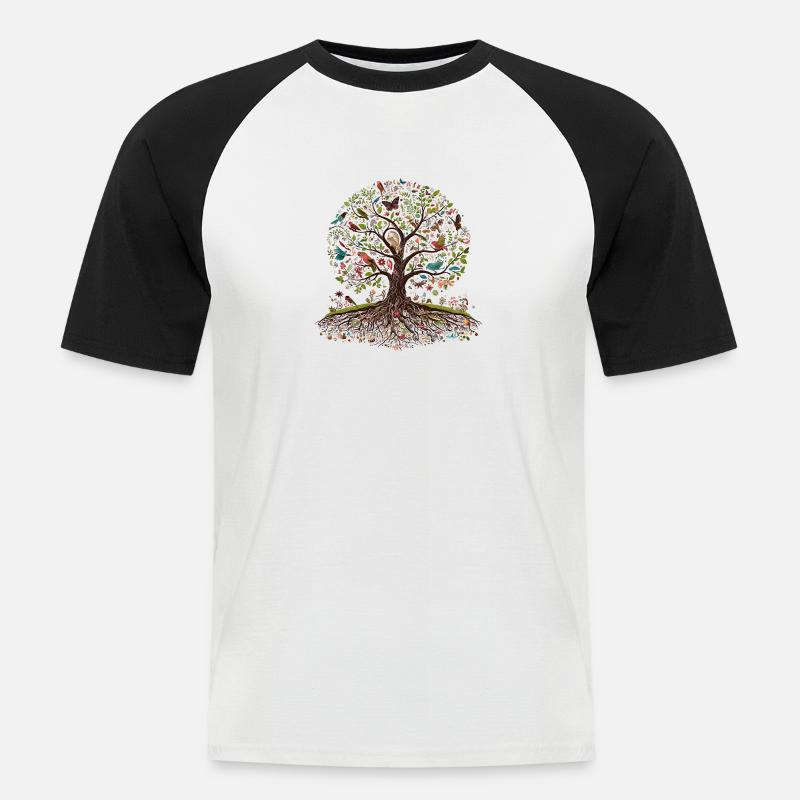 Lebendiger Lebensbaum - Männer Baseball-T-Shirt - Weiß/Schwarz