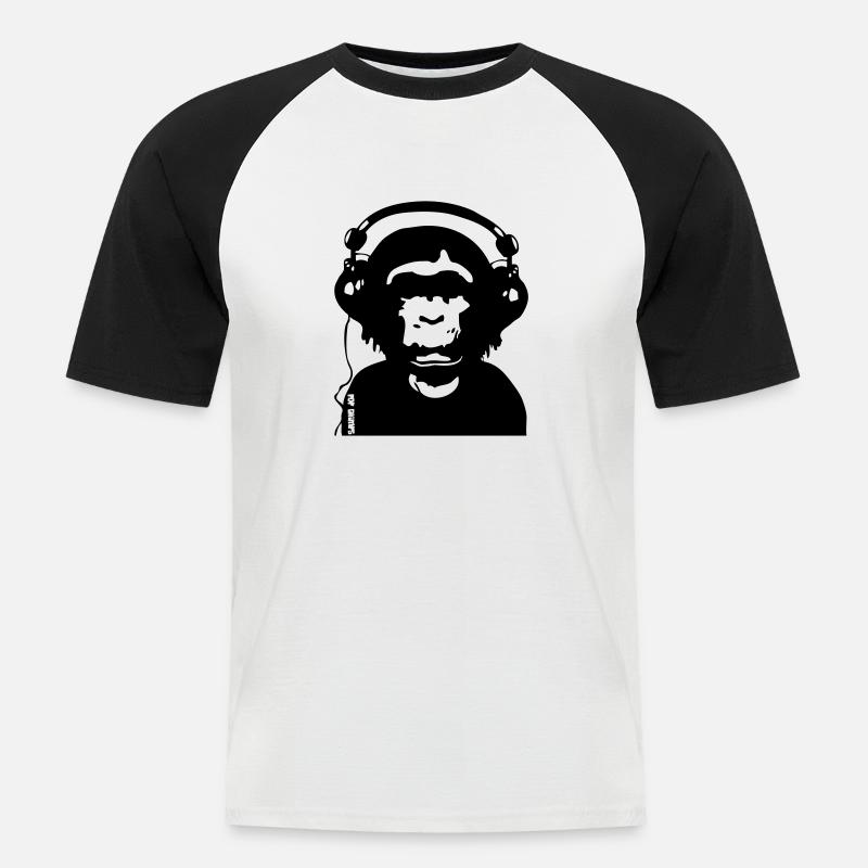 Music by POP CHIMPS - Männer Baseball-T-Shirt - Weiß/Schwarz