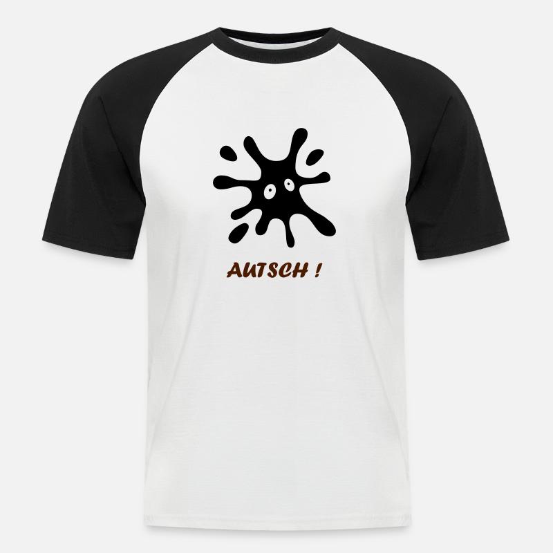 schwarzer Fleck mit Augen - Autsch - Männer Baseball-T-Shirt - Weiß/Schwarz