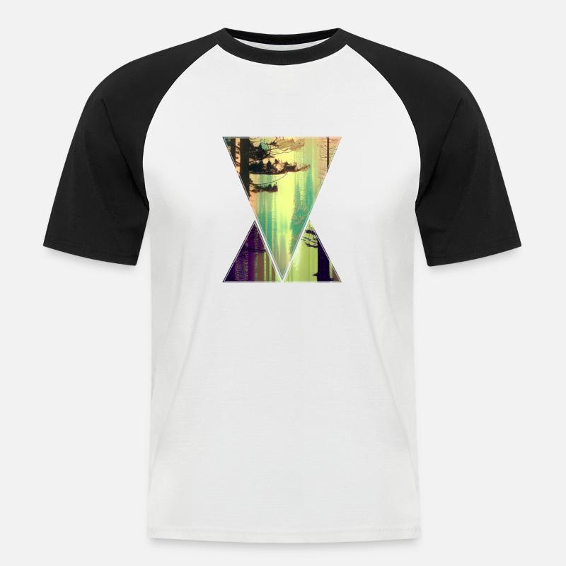 forest polygon - Männer Baseball-T-Shirt - Weiß/Schwarz