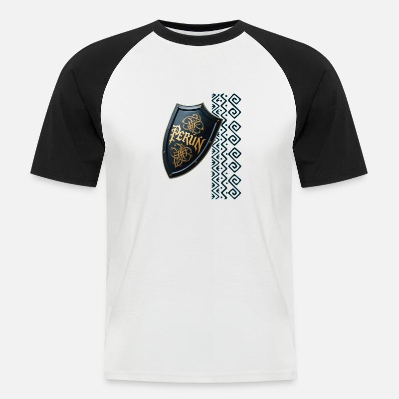 Perún - der Gott des Sturms - Männer Baseball-T-Shirt - Weiß/Schwarz