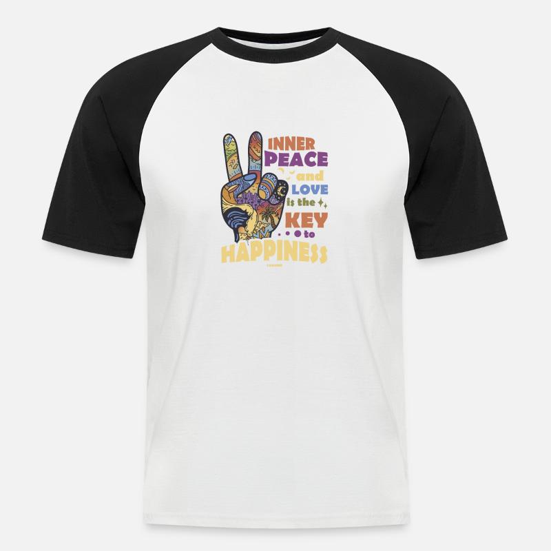 innerer Frieden Peacezeichen zwei Finger - Männer Baseball-T-Shirt - Weiß/Schwarz