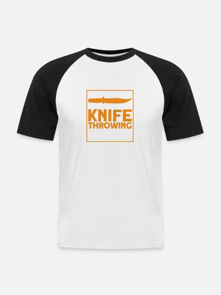 Messerwurfscheibe Geschenk Messerwerfer - Männer Baseball-T-Shirt - Weiß/Schwarz