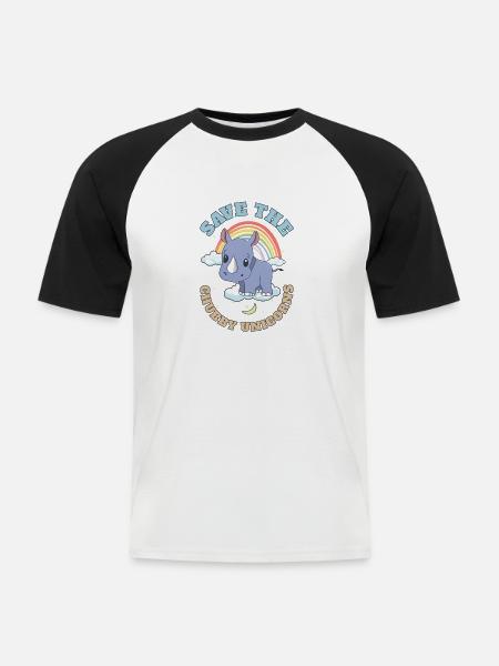 Salva a los regordetes Unicornios lindos rinocerontes - Camiseta béisbol manga corta hombre - blanca/negro