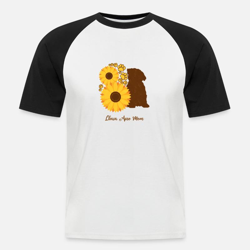 Sonnenblumenmutter - Lhasa Apso - Männer Baseball-T-Shirt - Weiß/Schwarz
