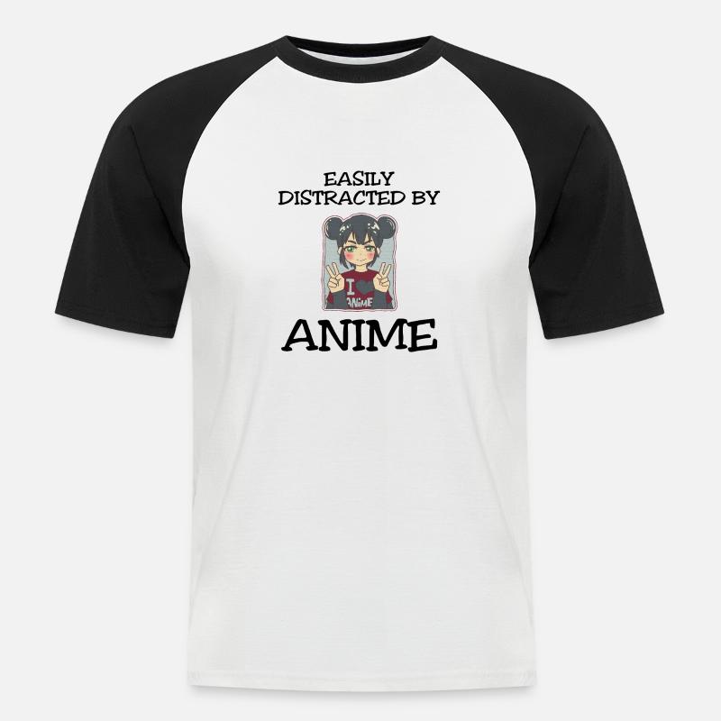 Easily Distracted By Anime - Männer Baseball-T-Shirt - Weiß/Schwarz