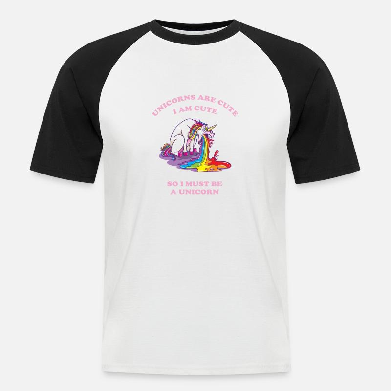 kotzendes Einhorn mit Regenbogen - Männer Baseball-T-Shirt - Weiß/Schwarz