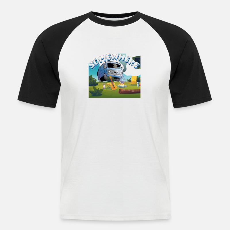Somewhere is camping time - Männer Baseball-T-Shirt - Weiß/Schwarz