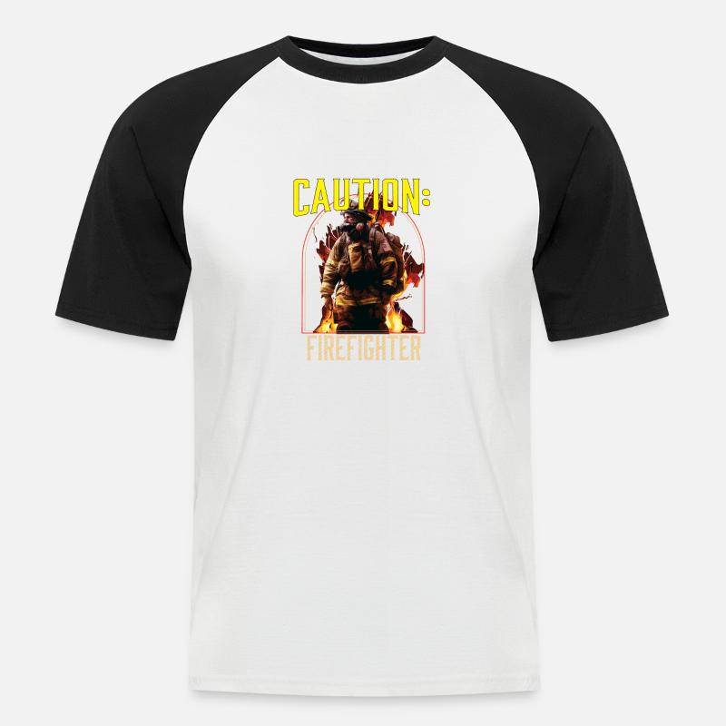 Caution Firefighter Fire Rescue Fireman - Men's Baseball T-Shirt - white/black