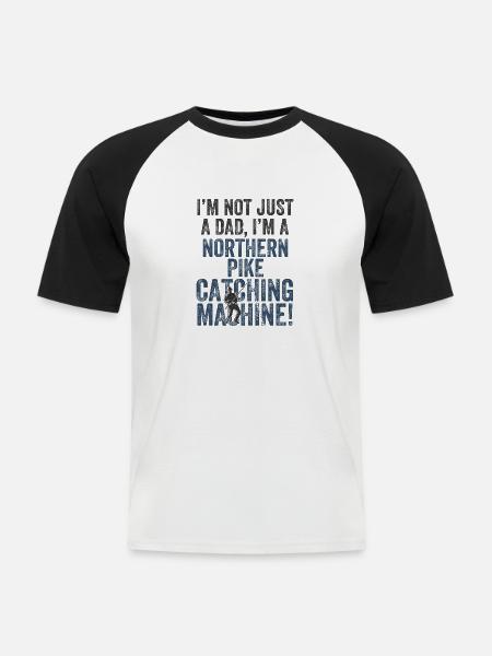 Dad Catching - Hechtangeln - Männer Baseball-T-Shirt - Weiß/Schwarz