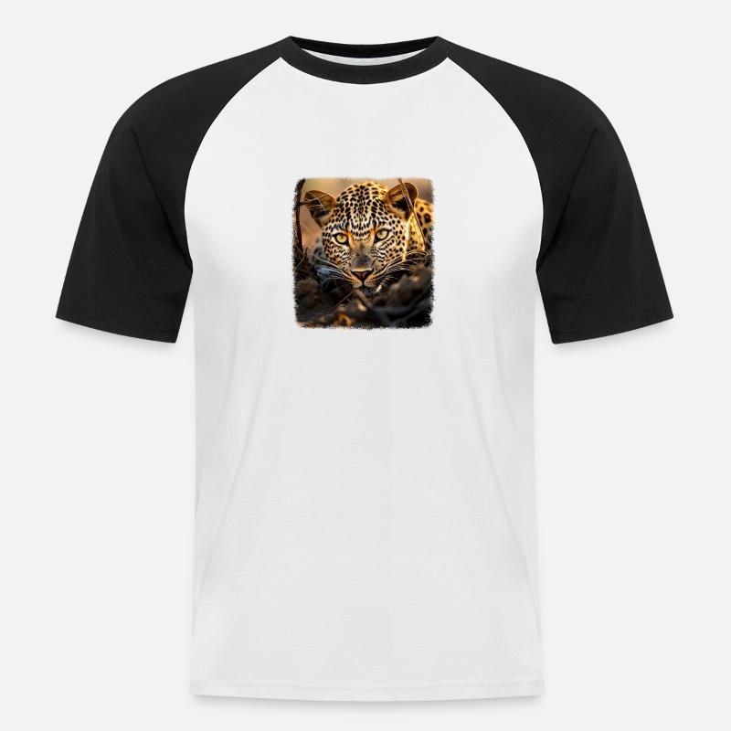 Leoparde realistic Leopard - Männer Baseball-T-Shirt - Weiß/Schwarz