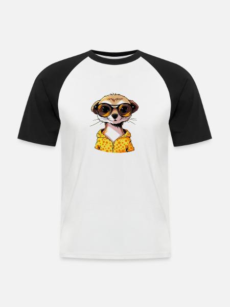 Erdmännchen Mit Sonnenbrille Meerkat - Männer Baseball-T-Shirt - Weiß/Schwarz