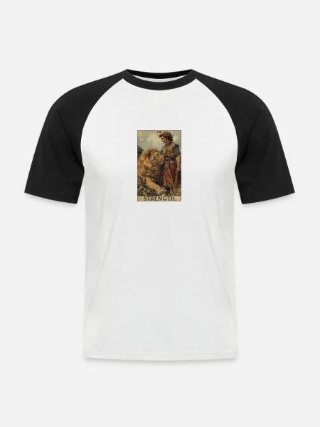 Tarotkarten Tarotkarte Strength Kraft - Männer Baseball-T-Shirt - Weiß/Schwarz