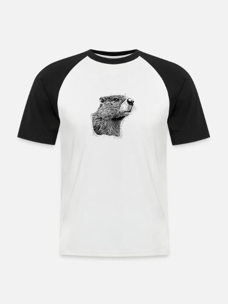 Beaver Biber - Männer Baseball-T-Shirt - Weiß/Schwarz