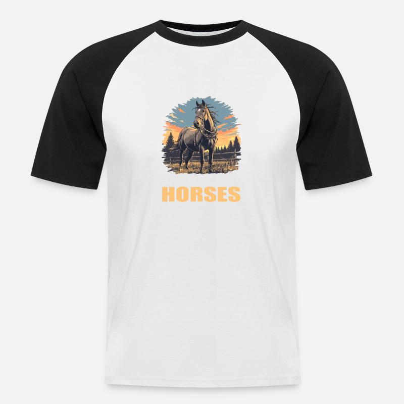 Pferde Pferd - Männer Baseball-T-Shirt - Weiß/Schwarz
