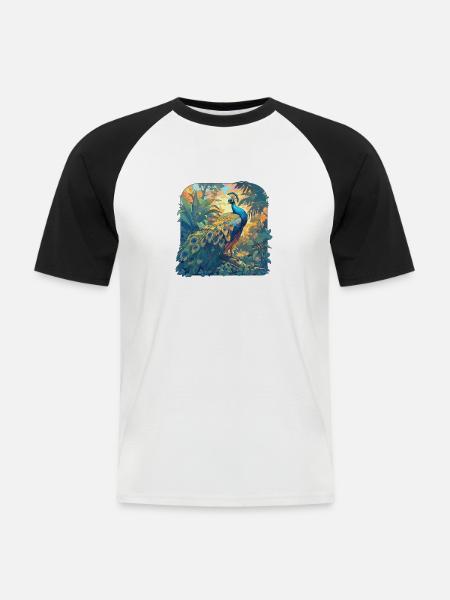 Pfaue Pfau - Männer Baseball-T-Shirt - Weiß/Schwarz