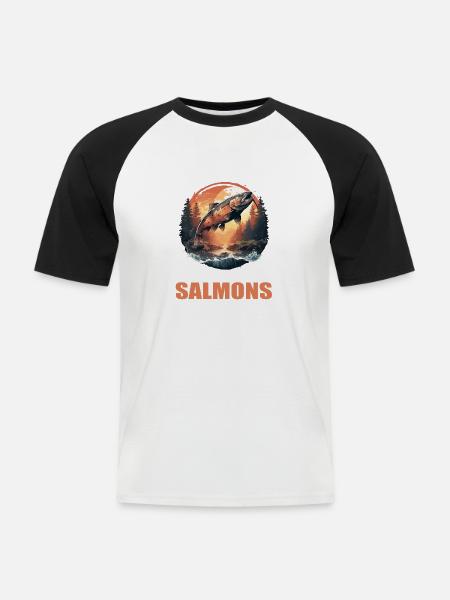 Lachse Lachs - Männer Baseball-T-Shirt - Weiß/Schwarz