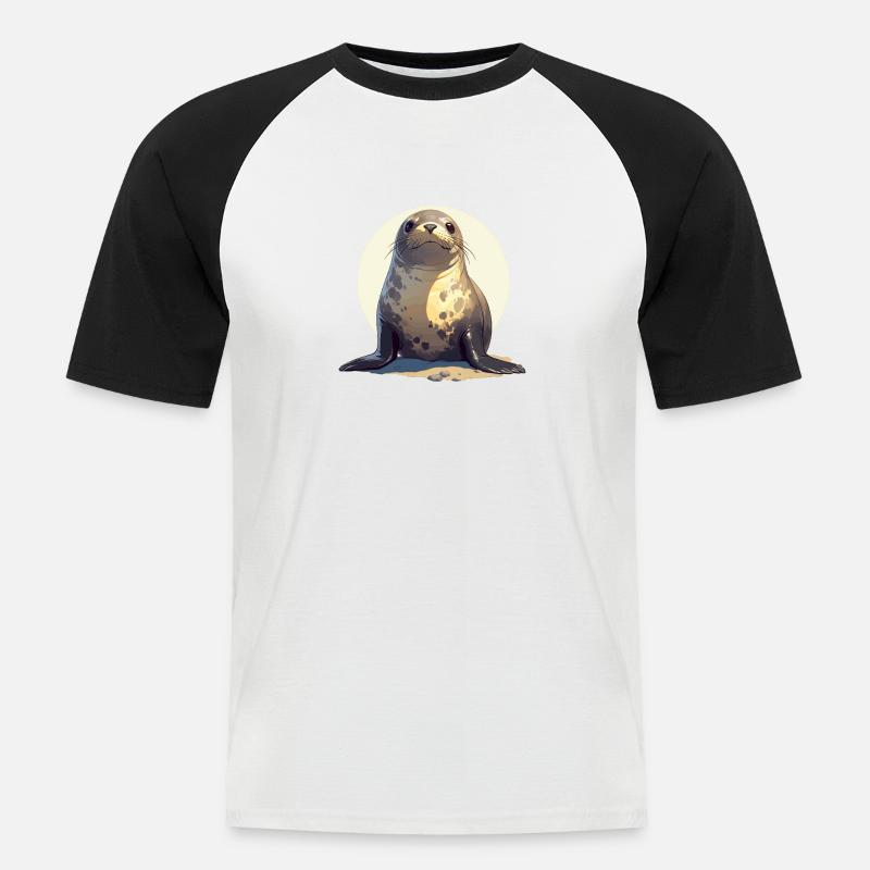 Robben Robbe - Männer Baseball-T-Shirt - Weiß/Schwarz