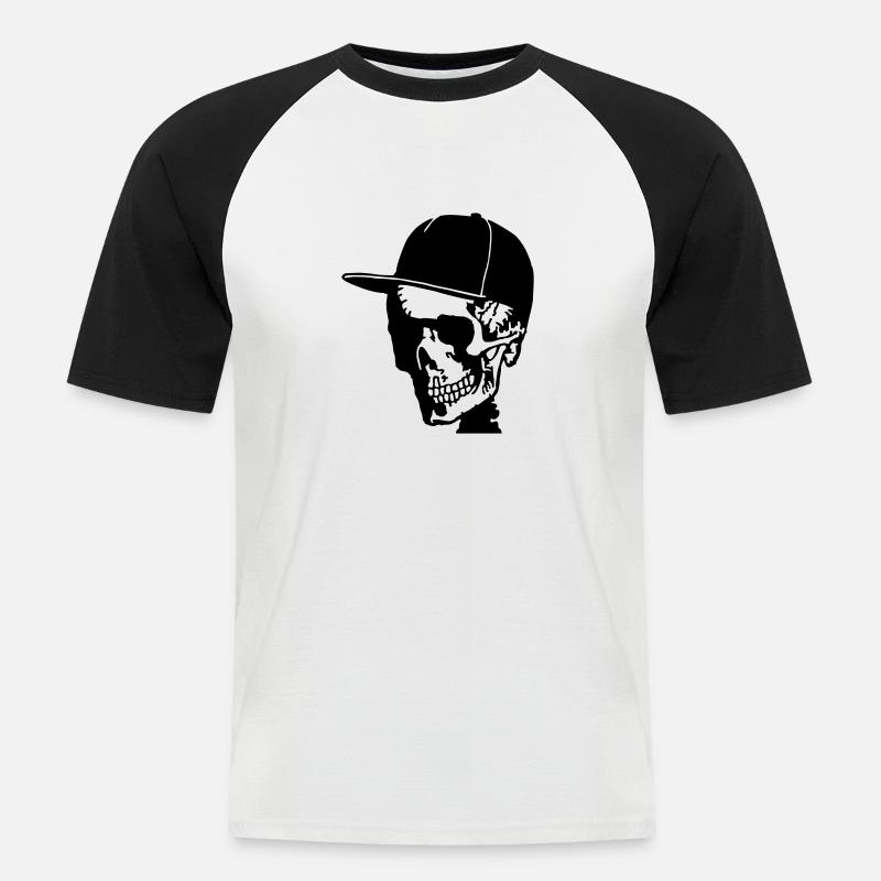 skull with cappy - Männer Baseball-T-Shirt - Weiß/Schwarz