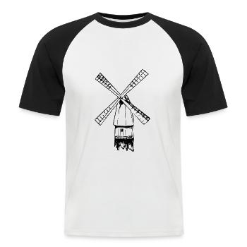 Vintage nostalgische Windmühle - Männer Baseball-T-Shirt - Weiß/Schwarz - Vorne - Nik (191cm)