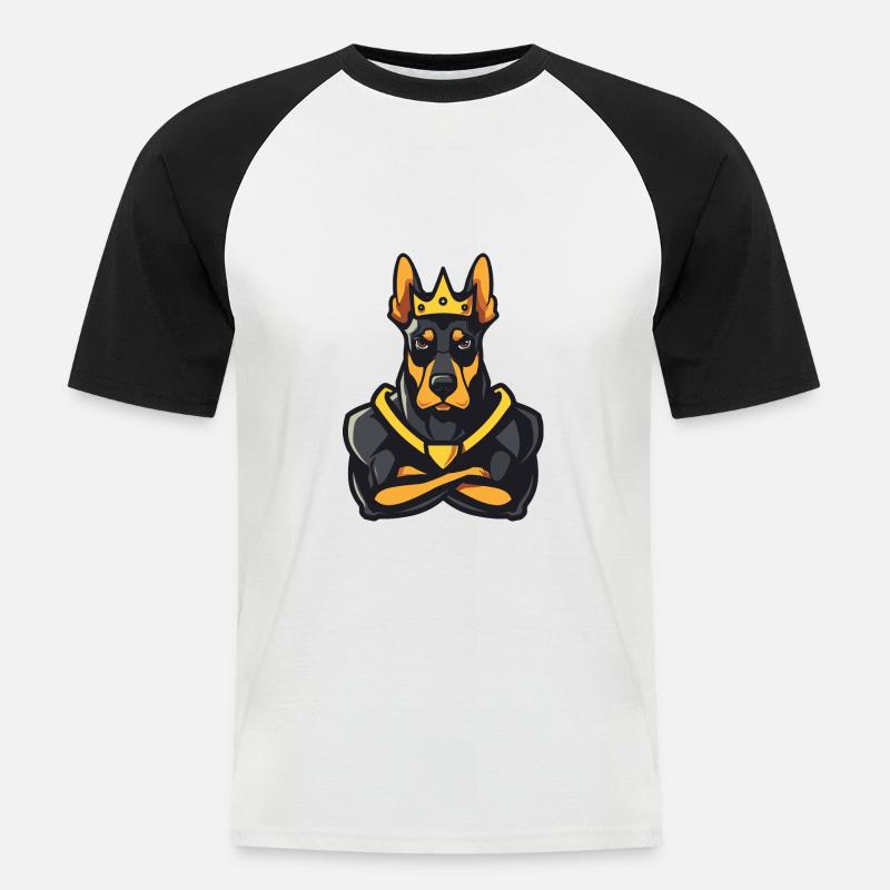Dobermann Hund Comic Krone - Männer Baseball-T-Shirt - Weiß/Schwarz