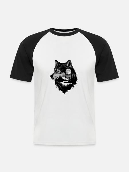 Schwarzer Wolf Wolfportrait. Wolfdesign - Männer Baseball-T-Shirt - Weiß/Schwarz