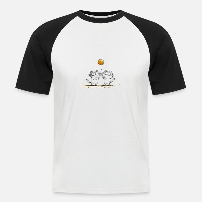 Gatti che giocano a beach volley - Maglia da baseball a manica corta da uomo - bianco/nero